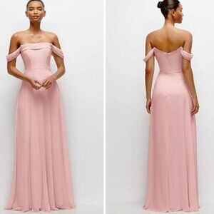 NEW Thread Rose Pink Off The Shoulder Chiffon Draped Maxi Formal Gown Dress 8